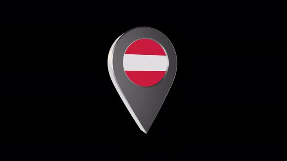 3d Animation Map Navigation Pointer With Austria Flag With Alpha Channel - 4K alt