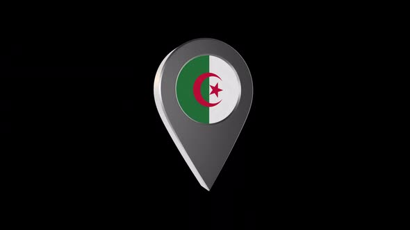 3d Animation Map Navigation Pointer With Algeria Flag With Alpha Channel  - 2K alt