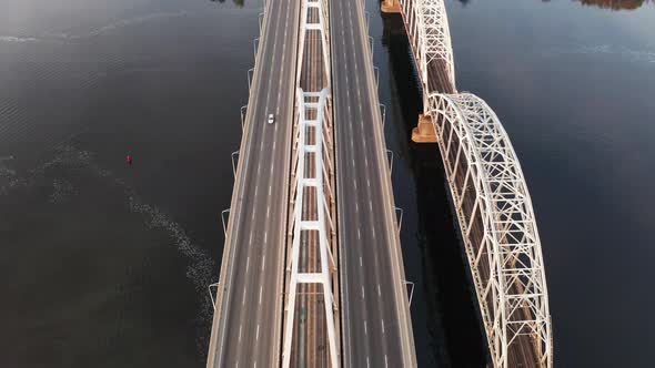 Aerial View of the Bridge Over the Dnieper River, Kiev, Ukraine.