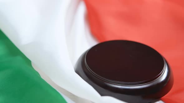 Italian Flag on Background, Judge Hitting Gavel, Prohibition of Deportation alt