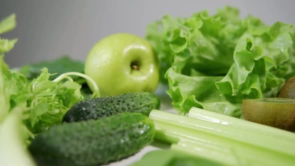 Celery Cucumbers Bright Green Apples Closeup
