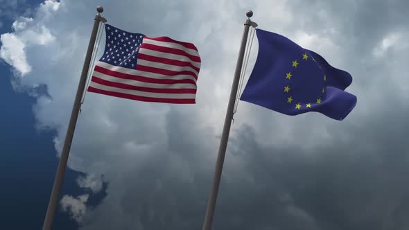 Waving Flags of the United States  And The European Union 2K alt
