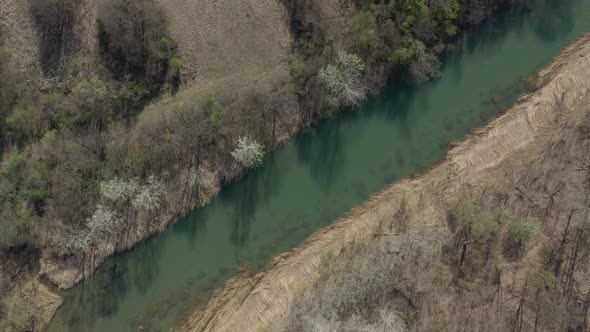 Beautiful green river color from above 4K drone footage alt