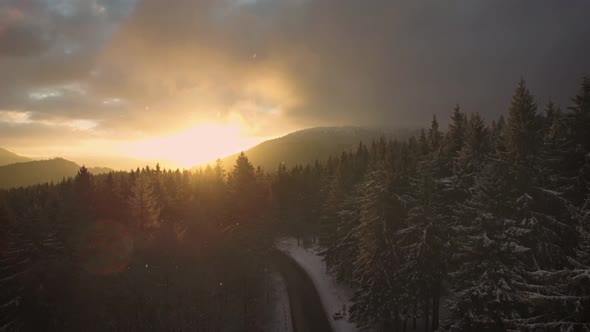 Snow Winter Season-Sunrise-Aerial
