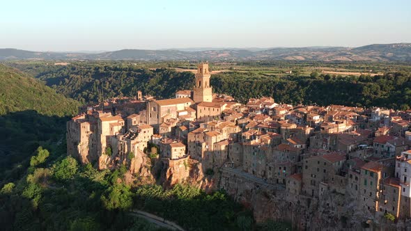 Aerial view showing architecture of Pitigliano, Italy.