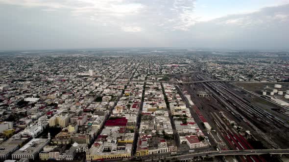 lateral drone shot of the arrival of merchandise by rail at the port of veracruz in mexico alt