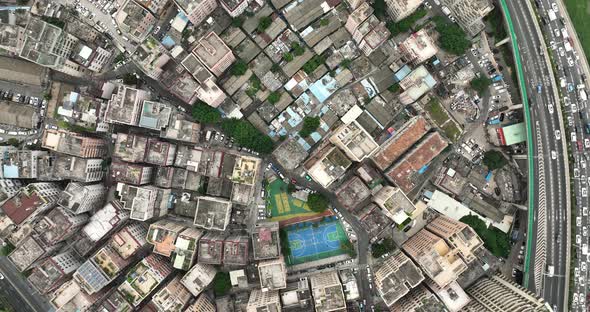 Aerial footage of urban village landscape  in Shenzhen city,China alt
