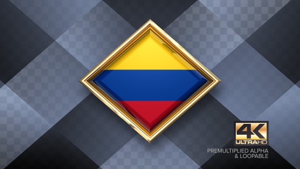 Colombia Flag Rotating Badge 4K Looping with Transparent Background