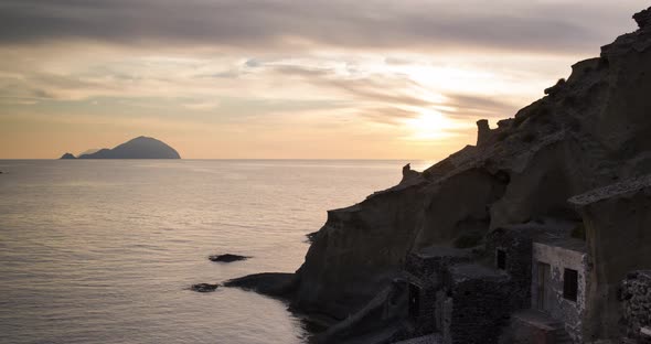 Time Lapse of Salina Coast in Aeolian Islands During a Summer Sunset alt