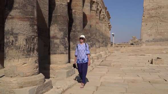Beautiful Woman Tourist in Philae Temple Complex