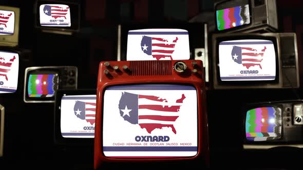 Flag of Oxnard, California, on Retro TVs.