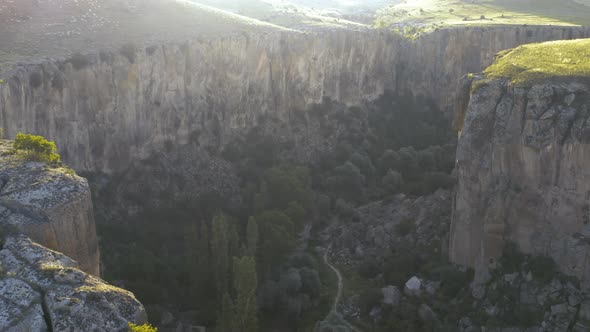 Ihlara Valley Canyon View From Air During Sunrise