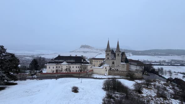 Aerial view of the Spis Chapter in the town of Spisske Podhradie in Slovakia alt