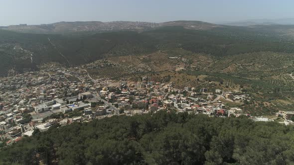 Aerial of Mount Tabor and Daburiyya village alt