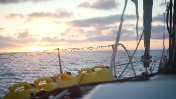 Early Morning Sunrise In The Ocean While Sailing With Yacht