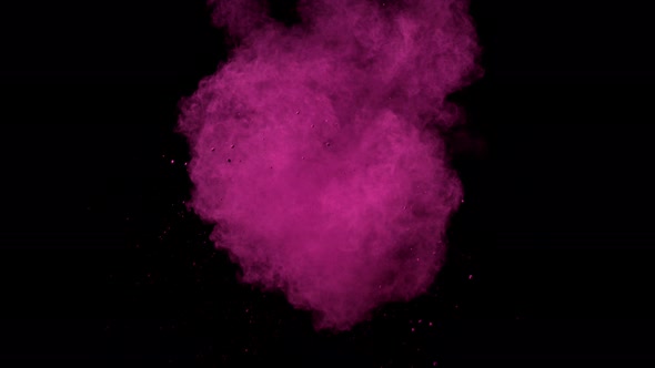Super Slowmotion Shot of Pink Powder Explosion Isolated on Black Background alt