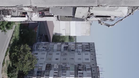 Vertical Video of Borodyanka Ukraine  Destroyed Building During the War alt