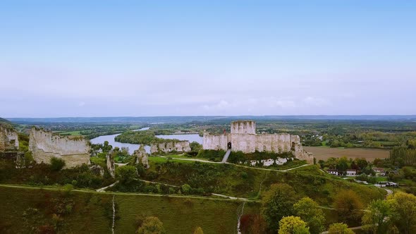 Aerial Drone. Chateau Gaillard Castle, Les Andelys, Normandy, France alt