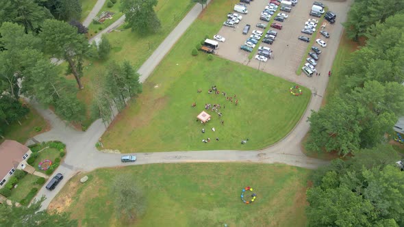 Drone circling parents dropping off their kids at a Christian kids camp in Ashford, Connecticut. alt