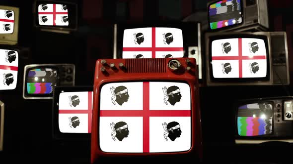 Flag of Sardinia, Italy, and Retro TVs. alt