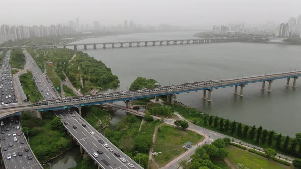 Seoul City Han River Bridge Traffic