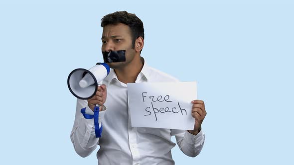 Censored Man with Megaphone Can Not Speak alt