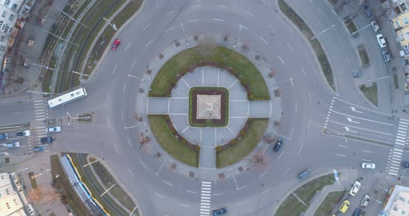 Expressway with Roundabout Road in the City at the Evening. Sofia, Bulgaria alt