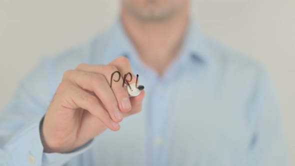 Premium Quality, Man Writing on Transparent Glass Screen alt