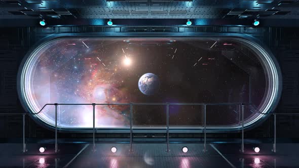 Spaceship Futuristic Interior With Window View On Space