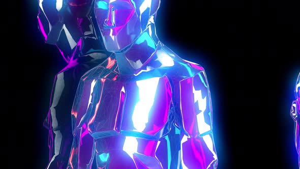 4K Neon walking humanoids