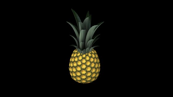 3D pineapple spins on a black background