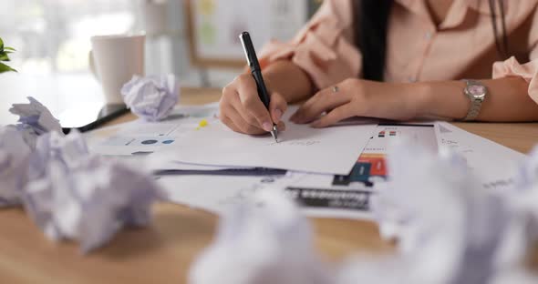 Woman with crumpled paper having problem alt