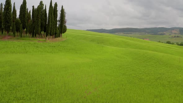 Flying over the amazing rolling hills of Tuscany Italy alt