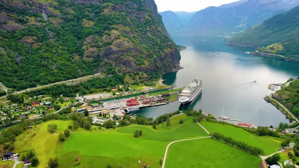 Aurlandsfjord Town Of Flam at Dawn. alt