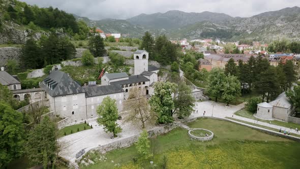 Flying above the Cetinje monastery, Montenegro - aerial shoot