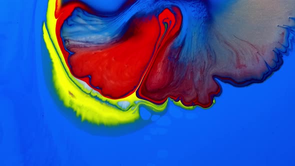 Colorful Background in Yellow Blue and Red Paint Flow on Universe Colors Surface Mix Patterns alt