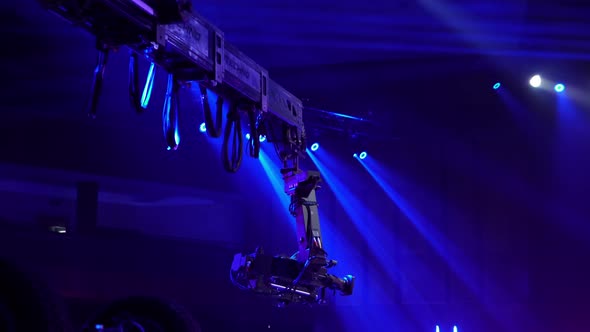 TV show, crane. Video camera on the tap when shooting a television show. Live event alt