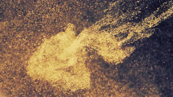 Abstract Golden Particles with Blurred Defocused Bokeh Moves Chaos, Snow Flakes