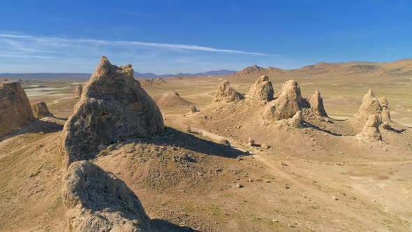 Aerial  Shot of Enormous Tufas Within Dry Lake Bed alt