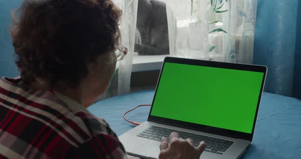 Grandparents Talk to Grandson Over Laptop Video Call Green Screen
