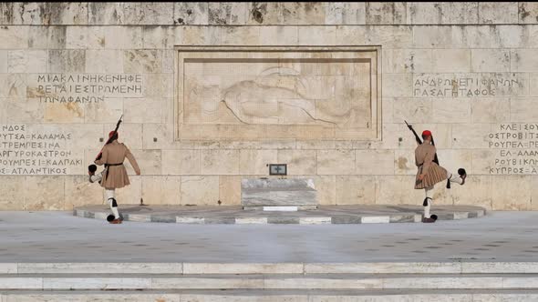 Changing of Presidential Guard Evzones By the Greek Tomb of Unknown Solder in Athens, Greece