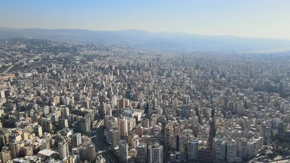 flyover drone shot showing beirut Southern Suburbs