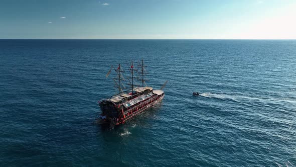 The Pirates Yacht Calls at the Port Aerial View 4 K Turkey Aanya alt