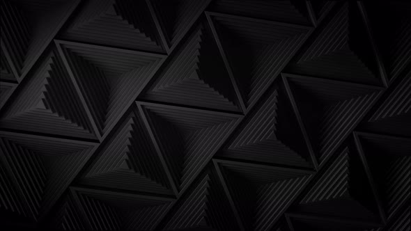 Black minimalism mosaic surface with moving black triangles