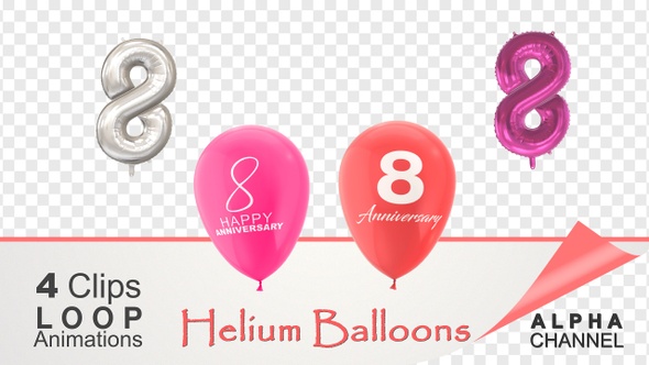 8 Anniversary Celebration Helium Balloons Pack