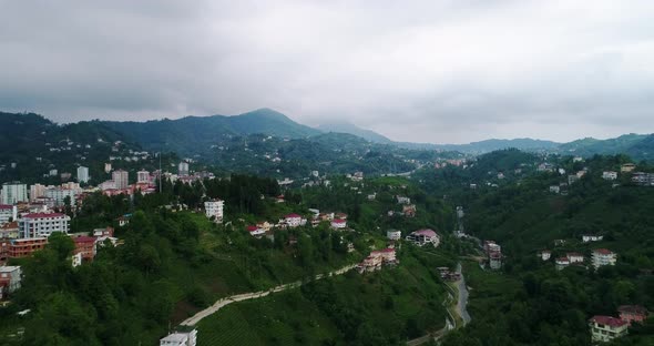 Forest Mountains And Village Aerial View