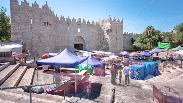 Damascus Gate or Shechem Gate Timelapse Hyperlapse One of the Gates to the Old City of Jerusalem alt
