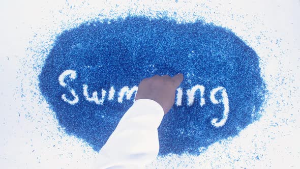 Indian Hand Writes On Blue Swimming
