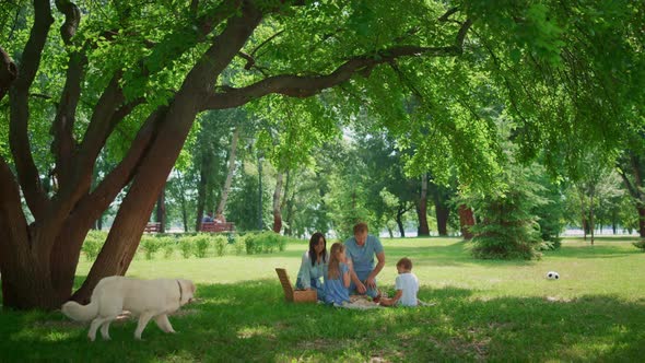 Young Family Resting with Dog in Shadow on Weekend alt