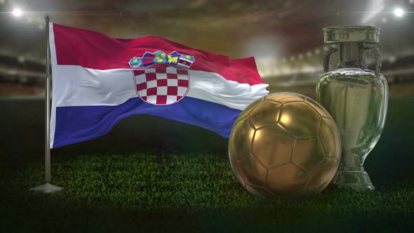 Croatia Flag With Football And Cup Background Loop alt